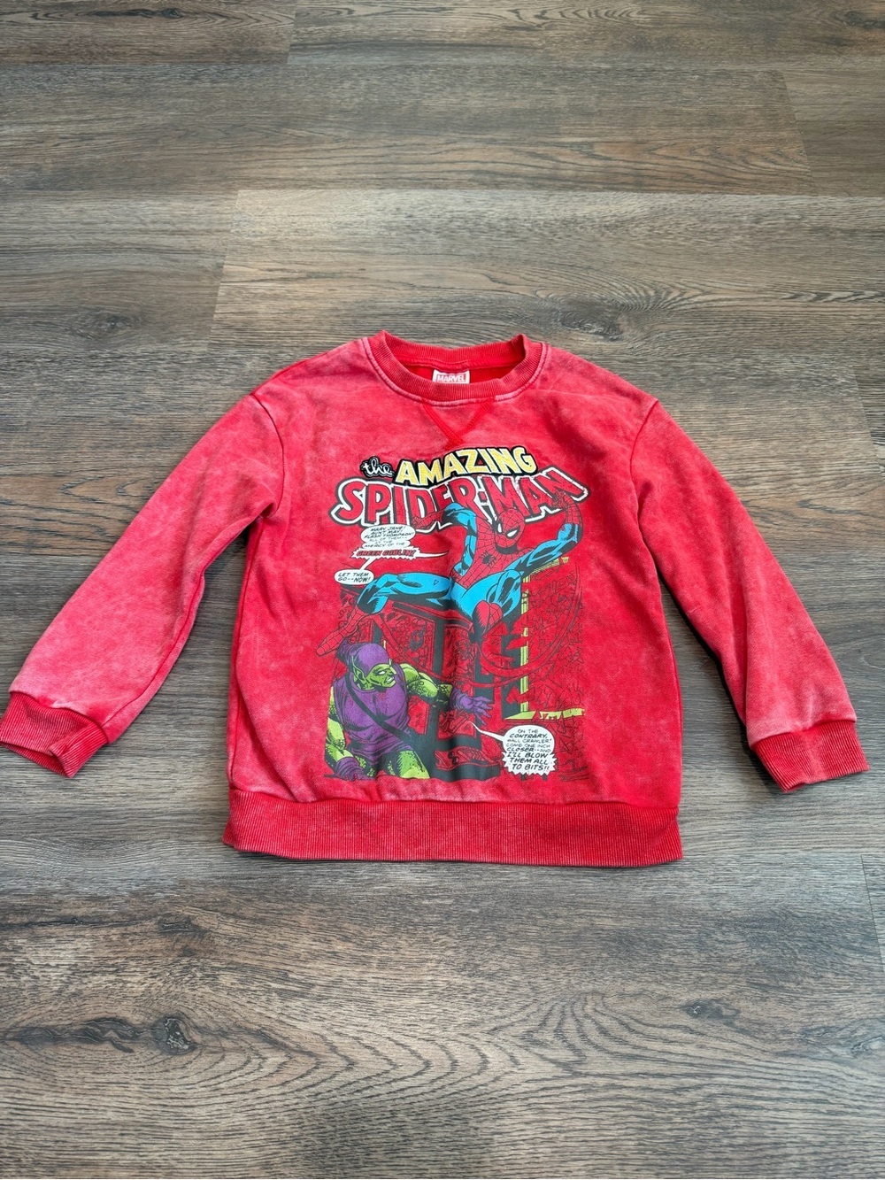 Marvel Amazing Spiderman Boys Mineral Wash Graphic Crewneck Sweatshirt Red XS